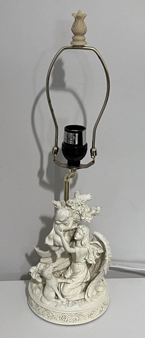 Vintage Resin Angel Child Puppy Accent Table Boudoir Lamp No Shade 18"